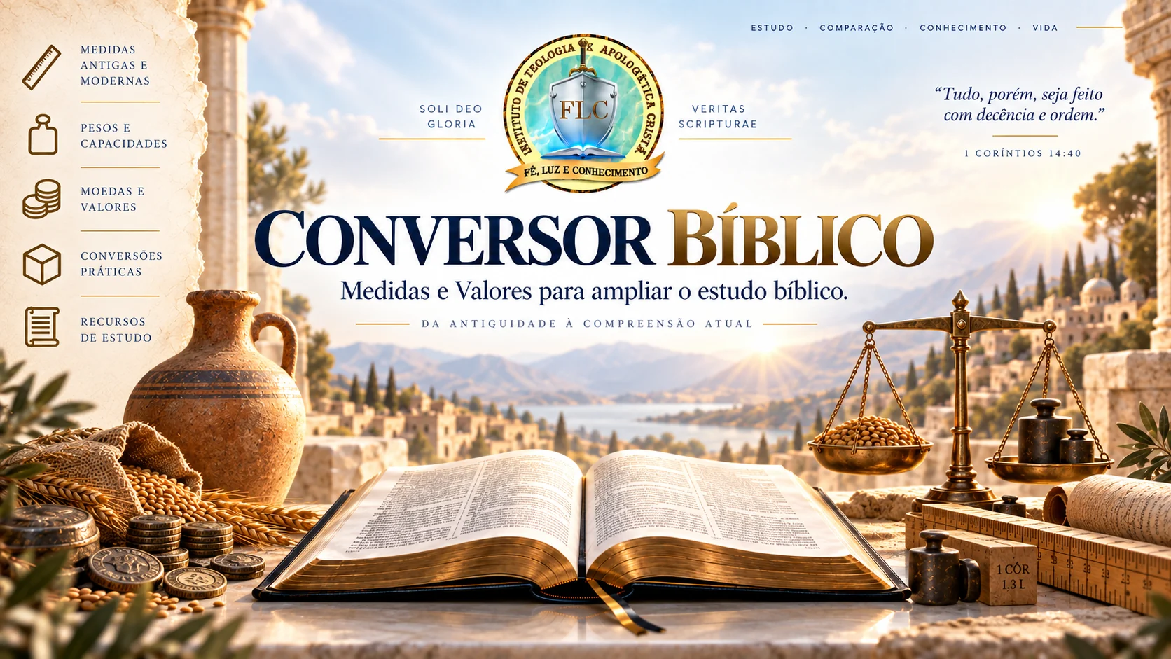 Capa visual do Conversor Bíblico de Medidas e Valores