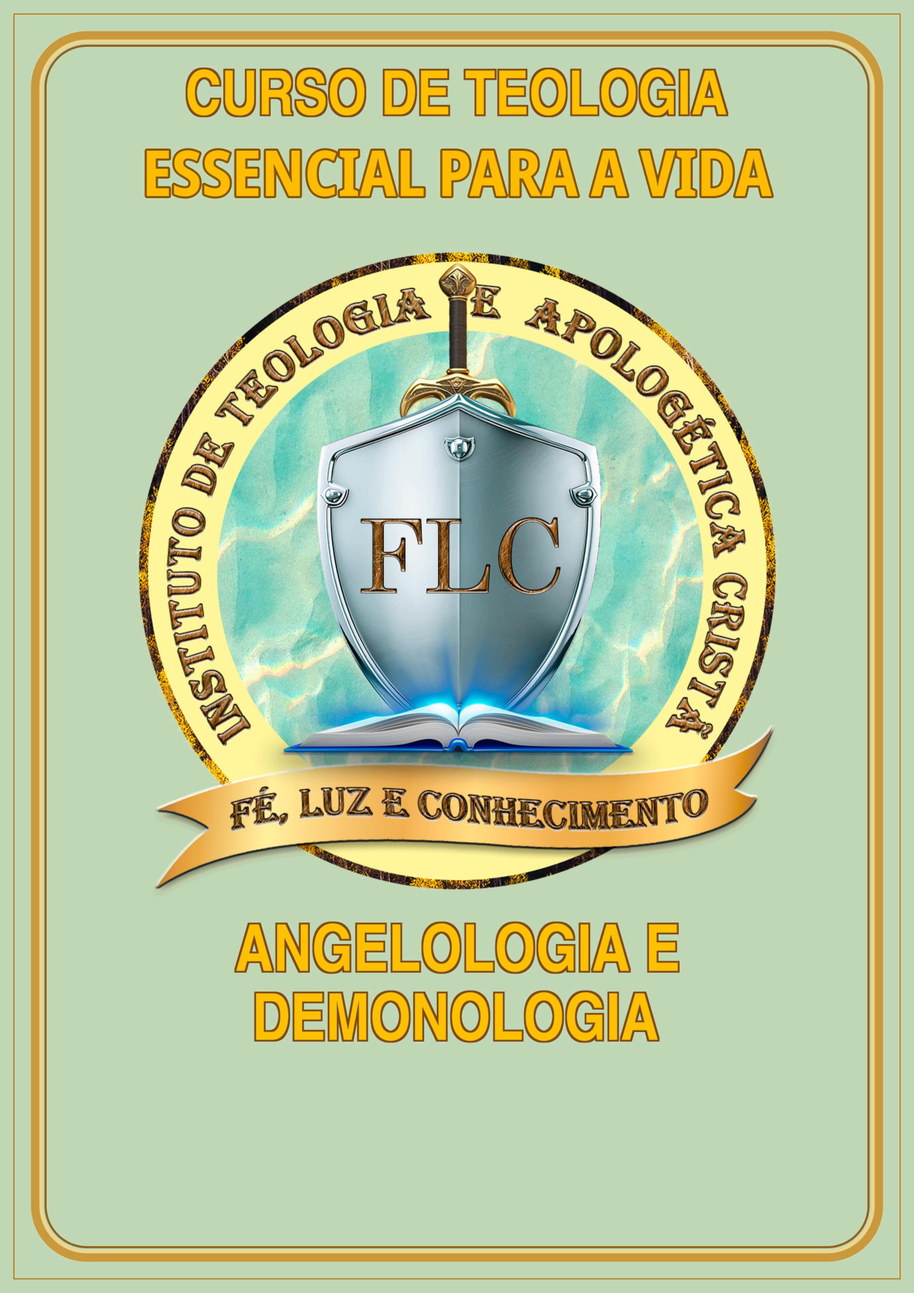 Capa do Módulo 14 — Angelologia e Demonologia, com o título institucional corrigido para Curso de Teologia Essencial Para a Vida